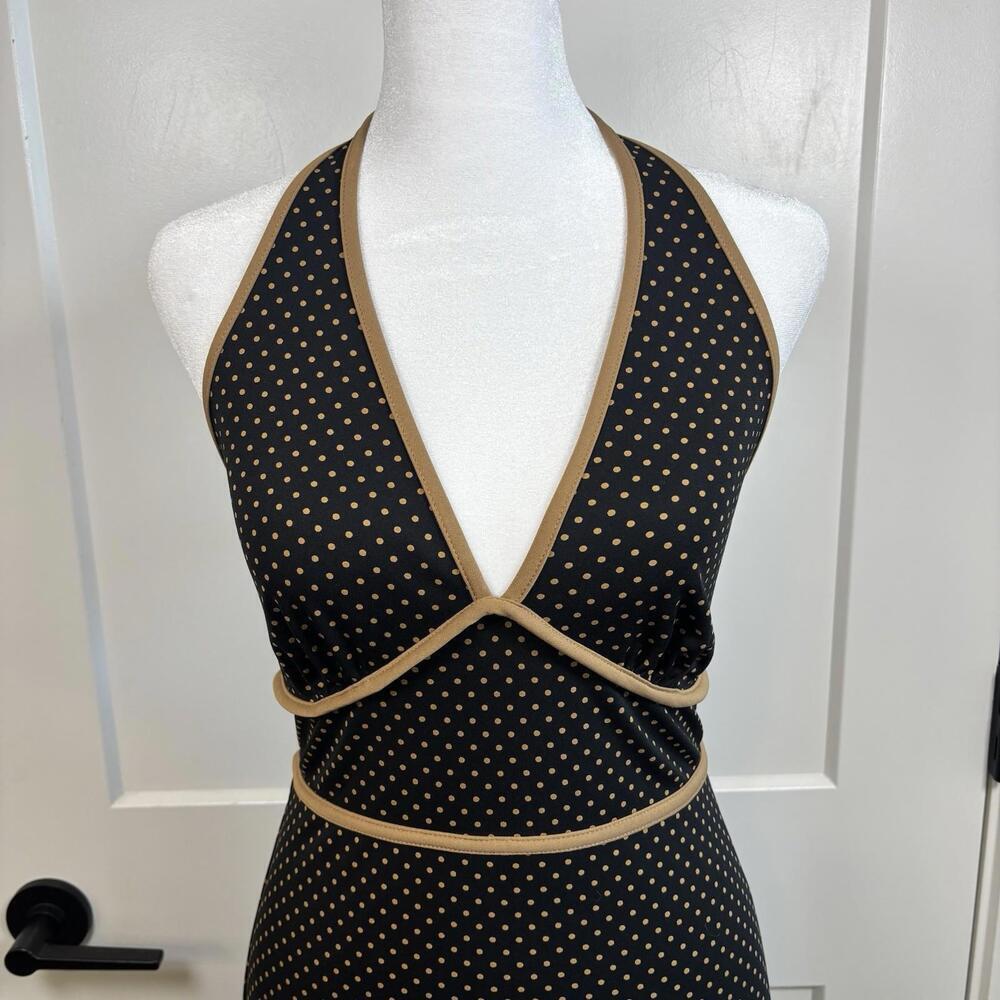 VTG Y2K Polka Dot Halter Mini Dress 90s 2000s Size L Black LBD Vacation Made USA - Picture 2 of 7